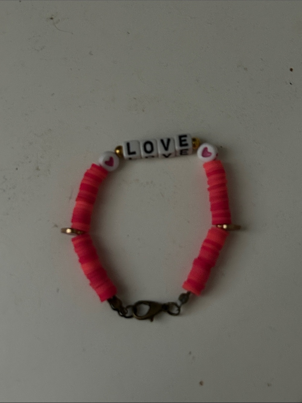LOVE Beaded Pink Heart Stretch Bracelet
